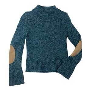 Ulla Johnson size large blue wool cashmere knit sweater cropped waist leng elbow